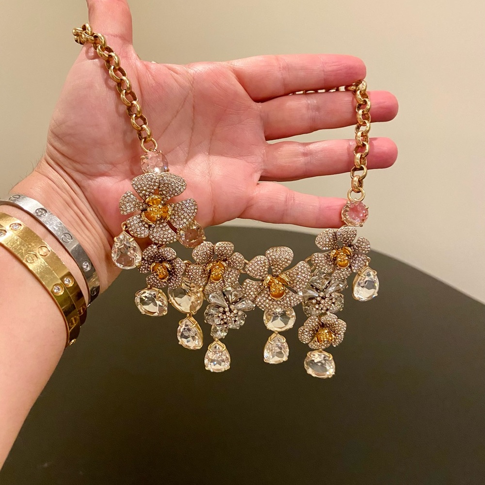 NWT preppy luxury J. Crew icicle flower pave crystal statement necklace - Picture 15 of 17